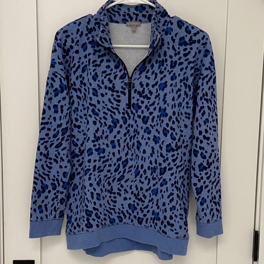 Talbots Blue Animal Print Quarter-Zip Sweatshirt